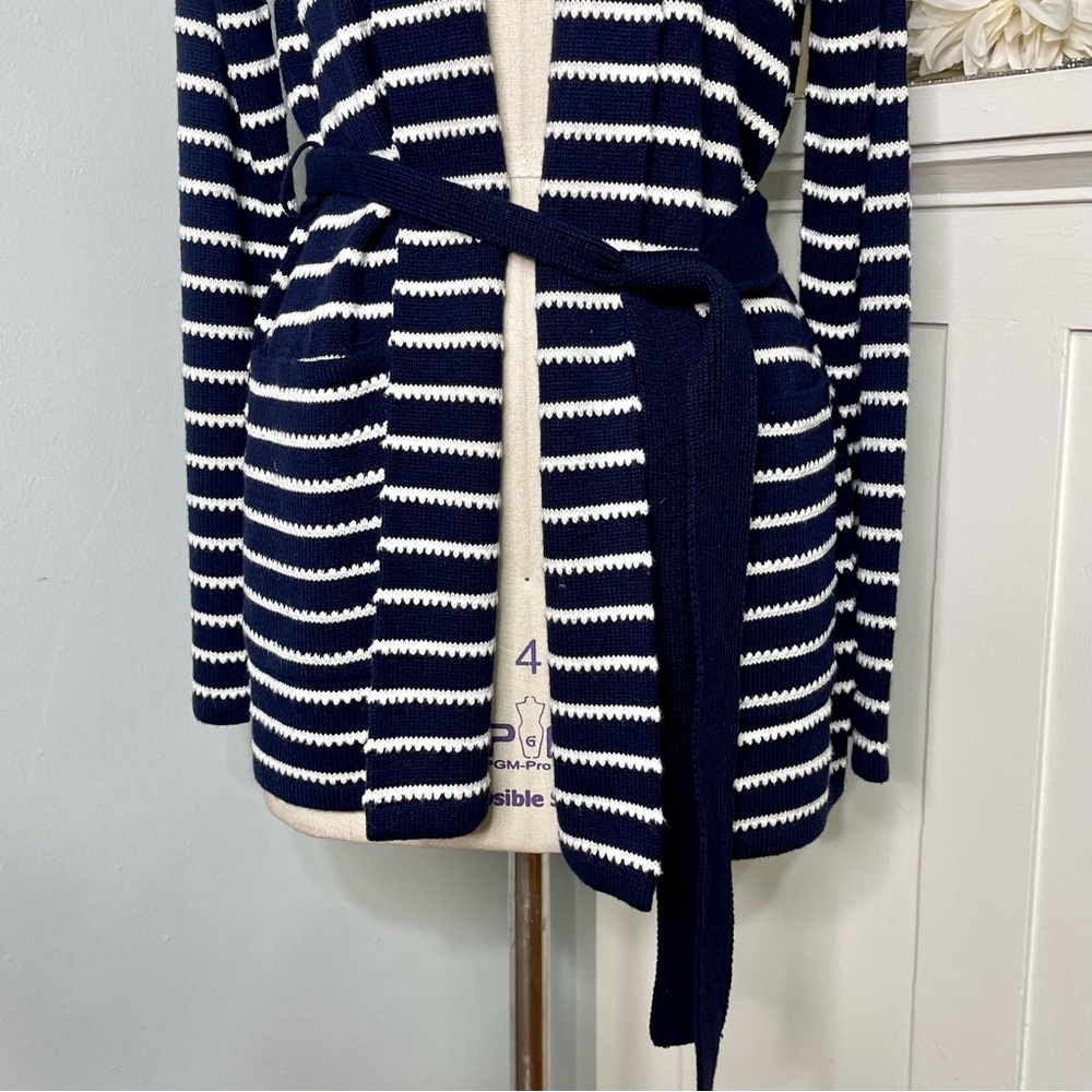 Talbots Supersoft Cashmere Belted Striped Sweater Cardigan Medium NWT - Picture 7 of 10